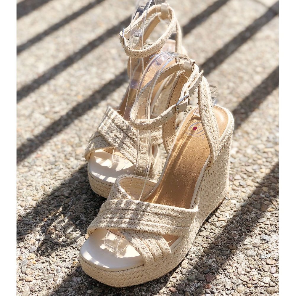NEW Natural Jute Braid Straw Crisscross Strap Espadrilles Platform Wedges Sandal - Picture 11 of 13